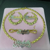 Nuevo Collar Personalizado con Nombre en Acrílico Doble Chapado en Oro, Conjunto de Joyería con Cadena de Eslabones Xoxo Personalizado 2023