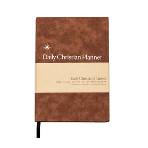 Planificateur quotidien chrétien A5 personnalisé avec couverture en cuir végétalien ou en lin, planificateur et journal d'objectifs, carnet - Product Image 1