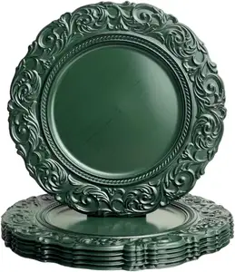 Antiek 13 Inch Plastic Laders Bord Groen Decoratief Elegant Serviesgoed Voor Dinerborden