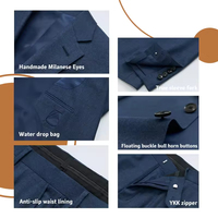 613 Costume Homme Business Bleu Veste Droite Col V en 100% Laine, Ensemble Semi-Entoilé