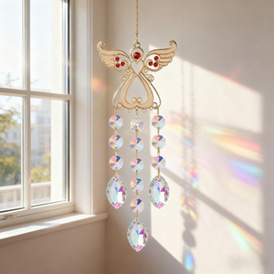 Acchiappasole Angelo con Cristallo, Bianco e Argento, Metallo e Cristallo, 38 cm, Ornamento a Campana a Vento da Appendere per Finestre, Giardino - Product Image 2