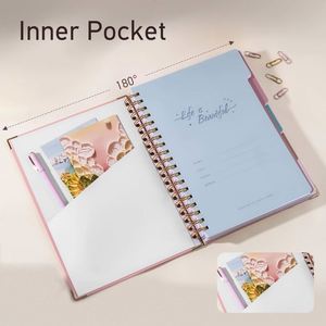 Hardcover Spiral B5 <b>Journal</b> Notebook for Women 240 Page Lined Pink with Tabs Dividers - Product Image 3