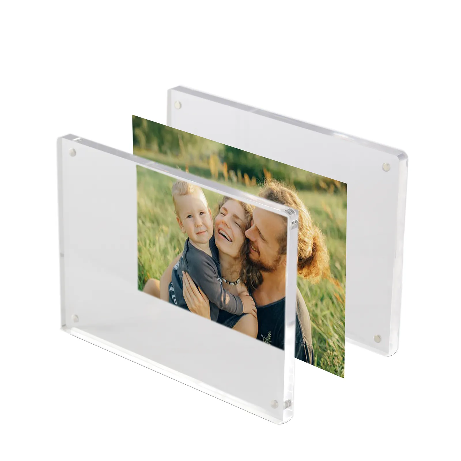 2022 Free Stand Clear mini Acrylic Cylinder Picture Frame Double sided Magnet gift small Photo Frame Desktop Display
