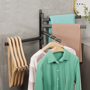 Portasciugamani da bagno <span class=keywords><strong>nero</strong></span> a 4 bracci appendiabiti organizzatore portasciugamani girevole a parete in alluminio - Product Image 4
