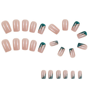 <span class=keywords><strong>Uñas</strong></span> Postizas Reutilizables de Presión Suave, Estilo Ins con Lámina Verde Dorada, Cortas, Pre-Diseñadas, al por Mayor - Product Image 5