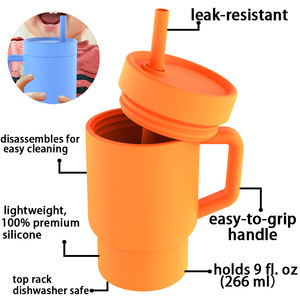 Borge 266ml chống rò rỉ rơm không thấm nước Silicone cốc nước Bộ đồ ăn sippy Cup và xử lý quà tặng cho trẻ em cho drinkware - Product Image 4