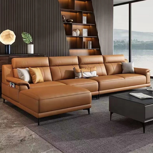 أريكة إيطالية فاخرة عصرية لغرفة المعيشة أريكة كبيرة من الجلد عالية الجودة من الفولاذ المقاوم للصدأ قابلة للتمدد - Product Image 5