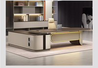 Bureau PDG Tiroirs de table modernes de luxe en forme de L Grande table d'ordinateur de patron exécutif avec lumière led