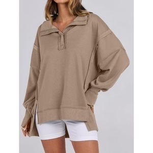 Sweat-shirt Henley oversize pour femme FOXA, manches longues, coupe décontractée, haut à ourlet asymétrique, collection automne 2025 - Product Image 2