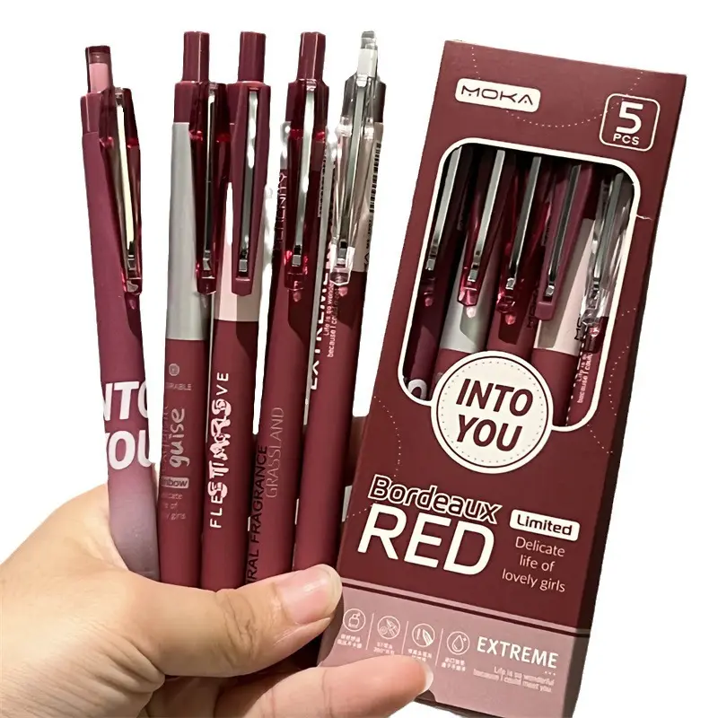 5 pièces/boîte mignon stylo Gel rétro couleur rouge série papeterie Gel stylo 0.5mm encre noire Scrapbook stylo retour à l'école étudiant papeterie