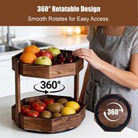 Panier à fruits octogonal rotatif à 360° en bois, 2 niveaux, pour comptoir de cuisine, support d'angle peu encombrant, rangement facile pour fruits, pain et légumes