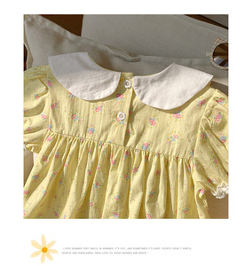2025 estate abito Casual <span class=keywords><strong>da</strong></span> ragazza coreano in cotone floreale con rifiniture a girocollo maniche corte Color Block stile <span class=keywords><strong>principessa</strong></span> per bambini - Product Image 4