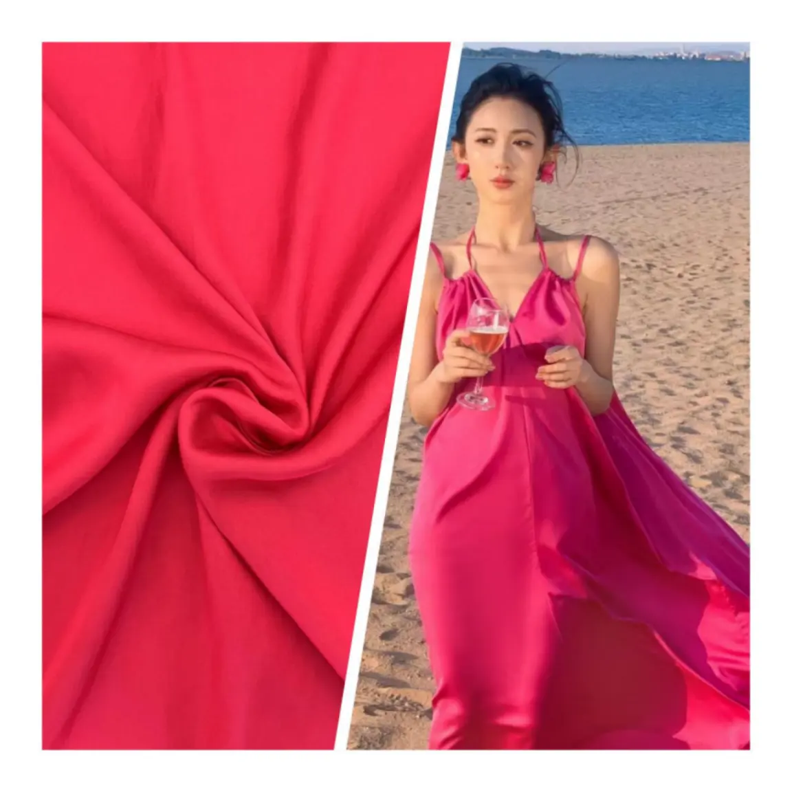 Precio de fábrica, tela de poliéster 30D 100%, tela de vestido rojo, vestido de mujer, tela de gasa crepé satinada de verano