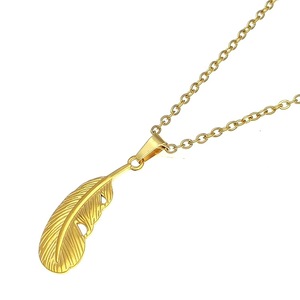 Feather Pendant <b>Necklace</b> Gold Stainless Steel Punk Retro Fashion Jewelry Geometric Design Simple Trendy <b>Statement</b> Piece - Product Image 2
