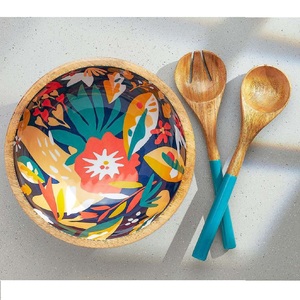 Acacia Wood Fruit & Salad Wooden Bowl Sticker Enamel Printed Handmade Serving Bowl for Hotel & Restaurant Wholesale - Product Image 5