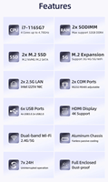 Fansız endüstriyel PC bilgisayar Intel Core i5 i7 2 * DDR4 M.2 NVME 2 * Intel I225V 2.5G RS232 RS485 GPIO 4G 5G LTE 9-36V güç kaynağı