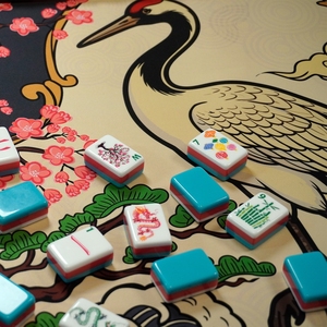 Tuiles de Mahjong américaines en acrylique style Kyoto <span class=keywords><strong>japonais</strong></span>, motif grue et éventail pliant, kit de jeu de Mahjong pour les amateurs de Mahjong - Product Image 2