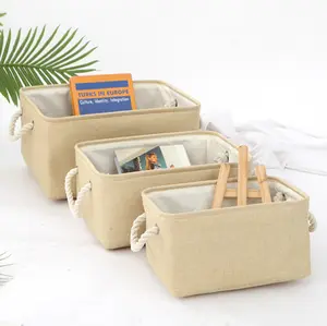 Panier de rangement en coton et lin avec poignée en corde de coton grossier Panier de rangement pour vêtements divers avec doublure épaisse