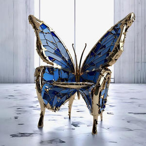 Moderne handgemaakte roestvrijstalen vlinderarmleuningstoel van stof, luxe voor woonkamer, villa, club of hotel. - Product Image 6