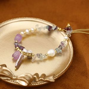 Pulsera Versátil de Perlas Naturales con Cuentas de Piedra Triturada y Colgante de Pétalo, Adorno de Mano de Moda para Dama, Joyería Casual Diaria - Product Image 2