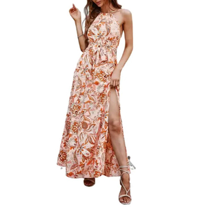 Vestido Maxi Personalizado con Estampado Floral para Otoño/Verano, Estilo Playa, Hombros Descubiertos, Cintura Alta, Holgado, Cómodo, Lavable, Elegante, Casual, con Aberturas - Product Image 6