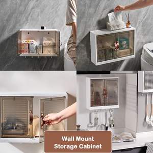 XJH Armoire murale de rangement pour cosmétiques et <span class=keywords><strong>cuisine</strong></span> en plastique non perforé avec portes magnétiques et crochets - Product Image 2