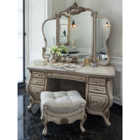 Meubles de chambre à coucher de style américain classique, coiffeuse en bois sculpté avec miroir, ensembles de vanités de maquillage