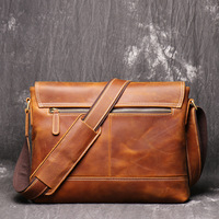 Sac Messager pour Ordinateur Portable en Cuir Véritable Vintage Crazy Horse, Personnalisable avec Logo, Imperméable, Robuste, Style Business Décontracté pour Hommes, Vente en Gros