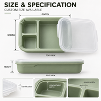 Boîte à lunch bento en silicone personnalisée à trois compartiments, corps moulé, couvercle transparent, boîte à lunch bento en silicone OEM pour la préparation des repas