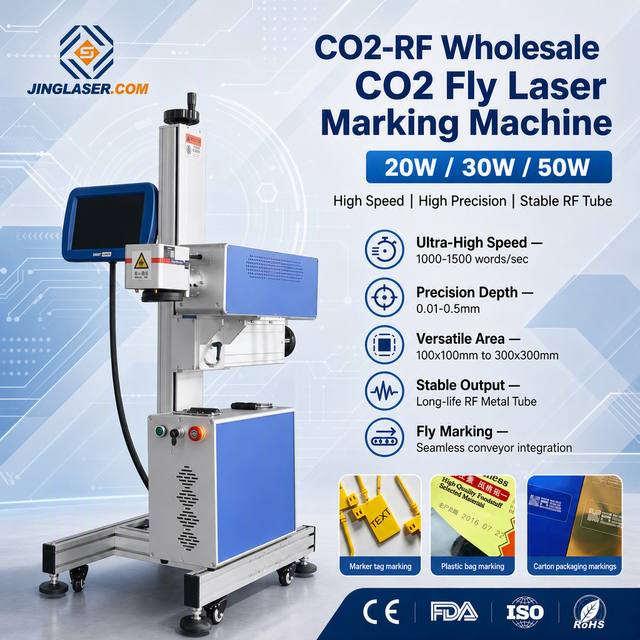 High Speed Shaungjing CO2 Flying Laser Marking Machine CE FDA for Packaging Production Line Plastic Leather Wood Laser Marker