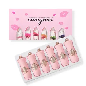 Emaymei Transparant Gelei Gedroogde Bloem Kleur Veranderende Lippenstift Kit 6 Stks/doos Magische Lippenstift Pak Hydraterende Lippenbalsem