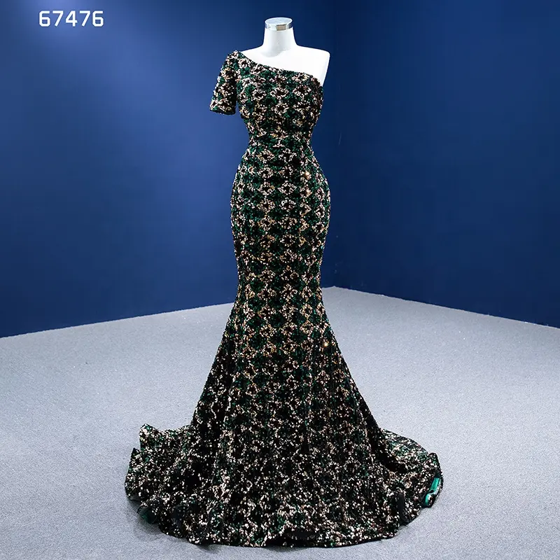 Rsm67476 Latest Design Sequin Sheath Elegant Black Evening Dress Prom Party Plus Size Evening Dress
