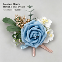 Set Bunga Buatan Dusty Blue Real Touch Rose, Corsage Pergelangan Tangan & Boutonniere, Cocok untuk Pengantin Wanita, Pengantin Pria, Pengiring Pengantin Wanita, Pengiring Pengantin Pria, Pernikahan