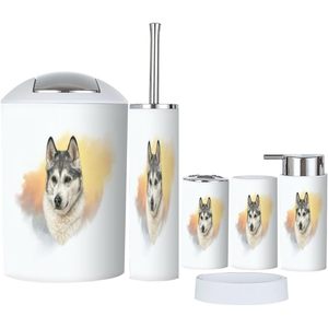 Retrato de 6 piezas Siberian Klee Wolfdog acuarela perro accesorios de baño conjunto acero decoración del hogar mejor amigo del hombre - Product Image 1