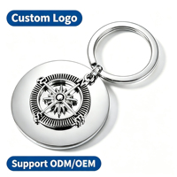 Individueller Metall-Kompass-Schlüsselanhänger, Runder Zinklegierungs-Schlüsselring, Unterstützt ODM OEM Gravur, Benutzerdefiniertes Logo, Souvenir-Geschenk