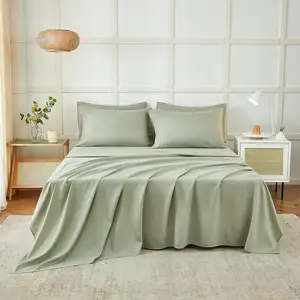 300TC Bamboo Bed Sheet Set Cooling Deep Pocket Fitted Sheet Flat Sheet Pillowcase