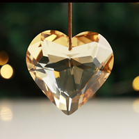 Pendentif Prisme Cœur en Verre Cristal Champagne 45mm, Décoration Suspendue Feng Shui pour Intérieur, Extérieur, Jardin, Attrape-Soleil de Noël pour Fenêtres