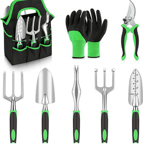 Kit d'outils de jardinage robuste 8 pièces avec sac de rangement pour outils à main, comprenant sécateurs, gants, râteaux et pelles - Product Image 2