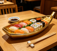 Groothandel wegwerp PET afhaallocaties voor fastfood, op maat gemaakte zwarte bootvormige sushi-, salade- en sandwichdozen, uniek design, aangepast logo