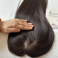 Topper en cheveux humains lisses pour femmes, base en soie complète, toupet en cheveux humains, brun foncé # 2, 16 pouces