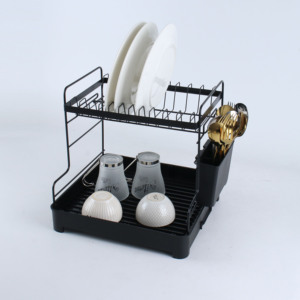 Two-Tier Design & Space Saving 2 Layer Plastic Dish Rack Storage Rack With Utensil Holder, Drain Board