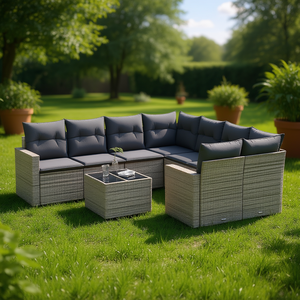 Ensemble de canapés de jardin en rotin gris 6 places, mobilier d'extérieur résistant aux intempéries, design contemporain - Product Image 2