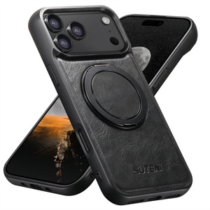 เคสโทรศัพท์สำหรับ iPhone 17 รองรับการชาร์จไร้สาย พร้อมแม่เหล็กดูดติดแน่น ฐานหมุนได้ 360 องศา วงแหวนยึด และวัสดุหนัง - Product Image 3