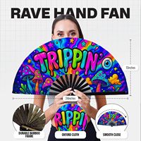 Éventail pliable en bambou à motif lettres 'Psychedelic Trippin', à son claquement sonore, pour carnaval, scène et décoration d'événements