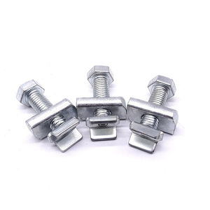 Vis à tête hexagonale en acier inoxydable avec écrou en T et rondelle pour montage de supports, classe 8.8, finition passivée - Product Image 1