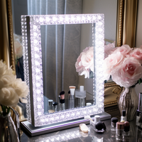 Miroir de maquillage LED en promotion, miroir de vanité diamanté, miroir de maquillage lumineux en cristal pour salle de bain