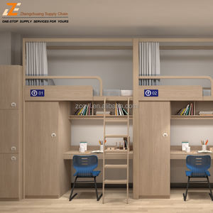 Двухъярусная кровать сталь-дерево с панелями E0 и усиленным стальным каркасом, бортиком 300 мм и широкой прямой лестницей для общежития - Product Image 3