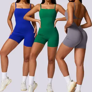 Kadınlar 2024 yeni gelenler egzersiz giyim toptan Activewear tek parça Yoga giyim spor Fitness setleri Bodysuit Yoga tulumlar
