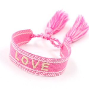 Pulseras de la <span class=keywords><strong>amistad</strong></span> con bordado de letras para mujer <span class=keywords><strong>y</strong></span> niña, brazaletes ajustables con palabras tejidas - Product Image 4