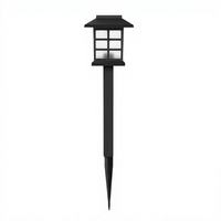 Lampe solaire à piquet Pagode IP65, cadre en treillis noir, 6 panneaux givrés, LED blanc chaud, pour hôtels, piles incluses, allée de jardin